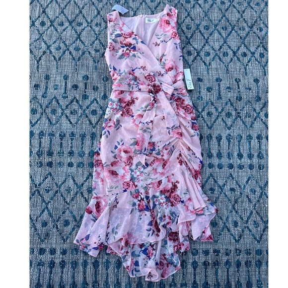 Eliza J Dresses Eliza J Floral Ruched Chiffon Faux Wrap Dress wedding guest - Picture 3 of 8